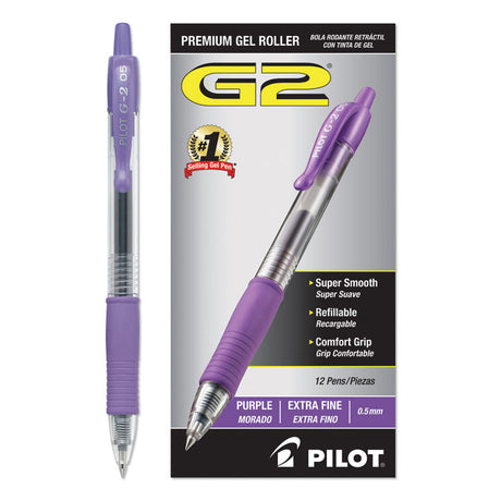 G2 Premium Gel Pen, Retractable, Extra-Fine 0.5 mm, Purple Ink, Smoke/Purple Barrel, Dozen