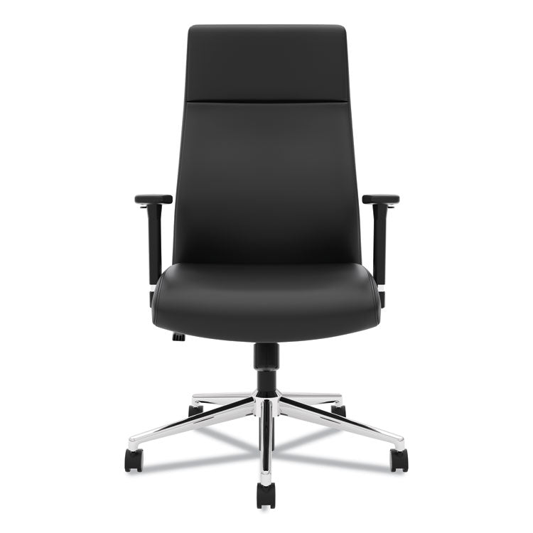 Define Executive High-Back Leather Chair, Supports 250 lb, 17" to 21" Seat Height, Black Seat/Back, Polished Chrome Base