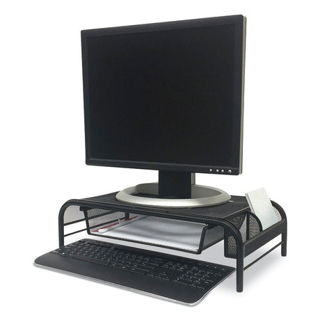 Raise Metal Mesh Monitor Stand with Drawer, 20  x 11.5  x 5.6 , Black, Supports 25 lbs