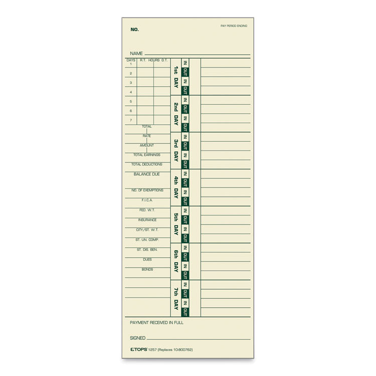 Time Clock Cards, Replacement for 10-800762, Two Sides, 3.5 x 9, 500/Box