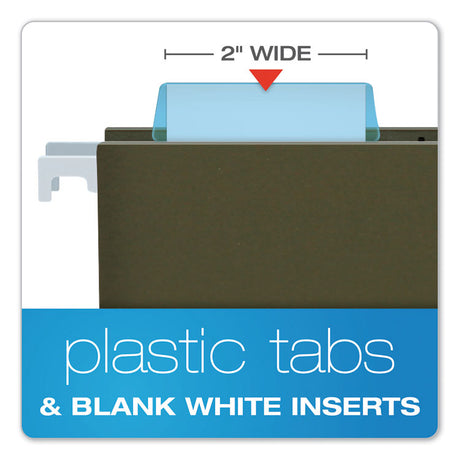 Transparent Colored Tabs For Hanging File Folders, 1/5-Cut, Blue, 2" Wide, 25/Pack