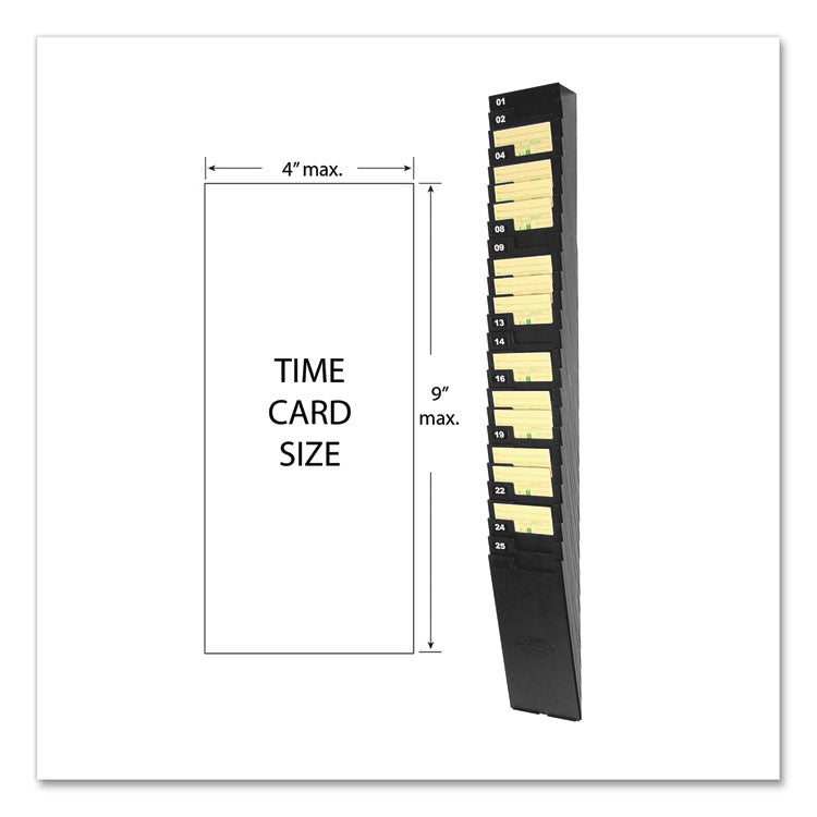 Time Card Rack for 9" Cards, 25 Pockets, ABS Plastic, Black