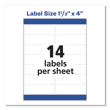 Easy Peel White Address Labels w/ Sure Feed Technology, Laser Printers, 1.33 x 4, White, 14/Sheet, 100 Sheets/Box