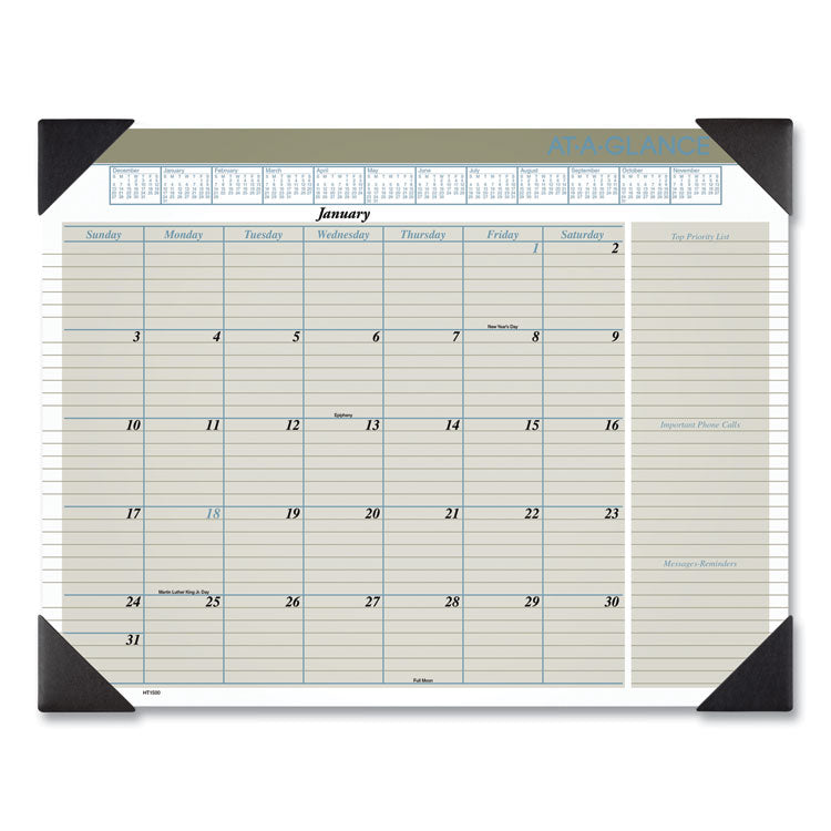 Executive Monthly Desk Pad Calendar, 22 x 17, White Sheets, Black Corners, 12-Month (Jan to Dec): 2025