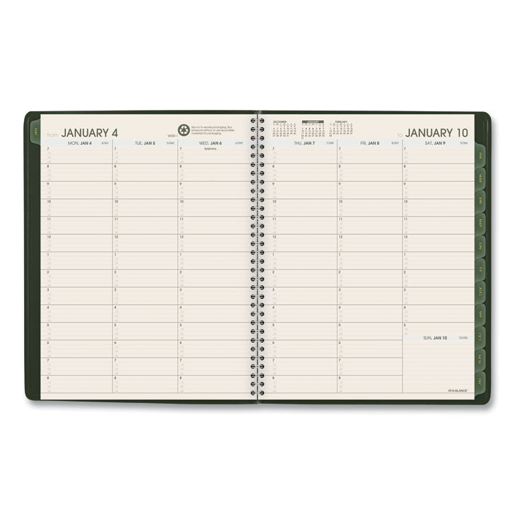 Recycled Weekly Vertical-Column Format Appointment Book, 11 x 8.25, Green Cover, 12-Month (Jan to Dec): 2024