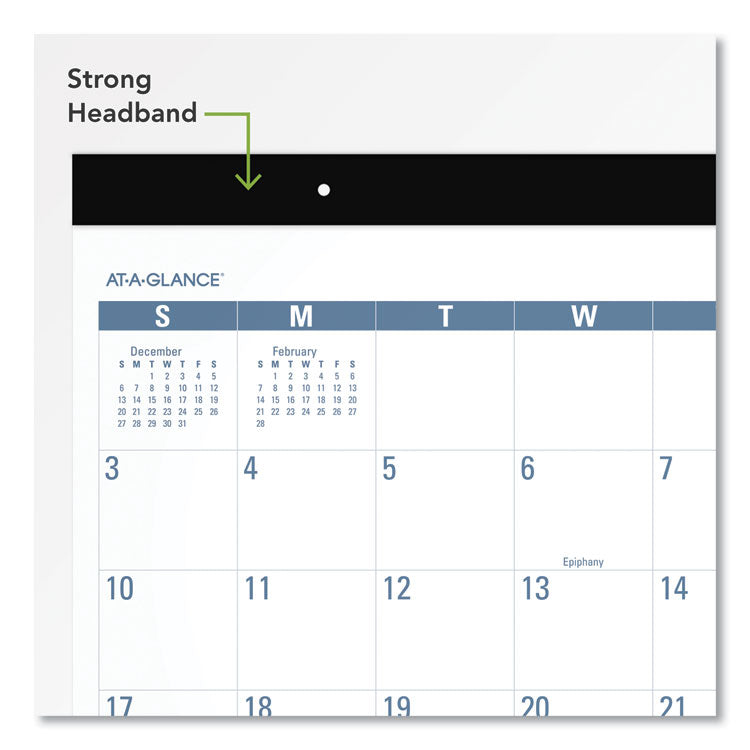Easy-to-Read Monthly Desk Pad, 22 x 17, White/Blue Sheets, Black Binding, Clear Corners, 12-Month (Jan to Dec): 2024