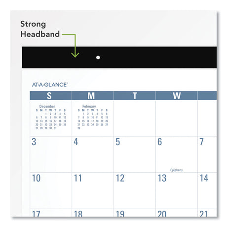 Easy-to-Read Monthly Desk Pad, 22 x 17, White/Blue Sheets, Black Binding, Clear Corners, 12-Month (Jan to Dec): 2025