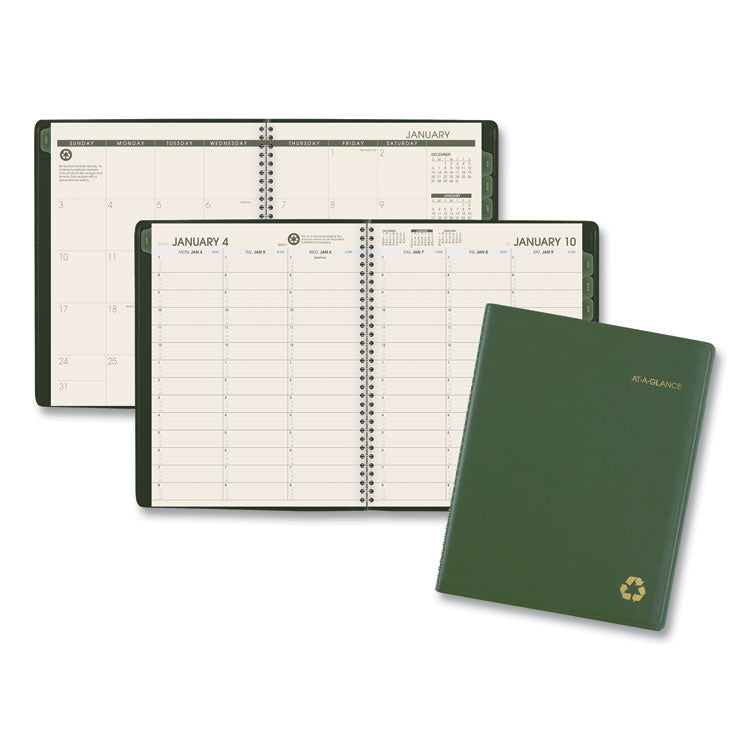 Recycled Weekly Vertical-Column Format Appointment Book, 11 x 8.25, Green Cover, 12-Month (Jan to Dec): 2024