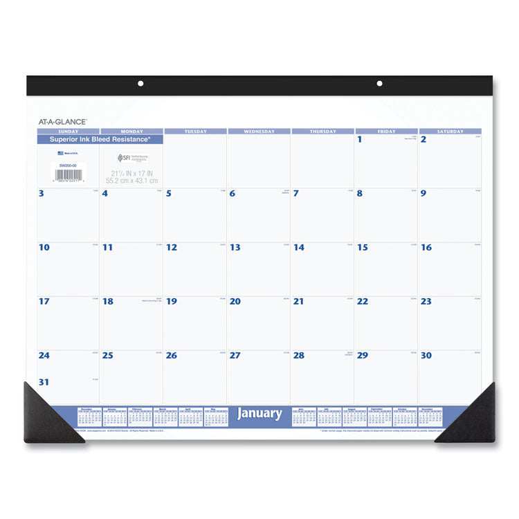 Desk Pad, 22 x 17, White Sheets, Black Binding, Black Corners, 12-Month (Jan to Dec): 2025