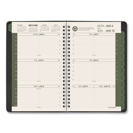 Recycled Weekly Block Format Appointment Book, 8.5 x 5.5, Black Cover, 12-Month (Jan to Dec): 2024