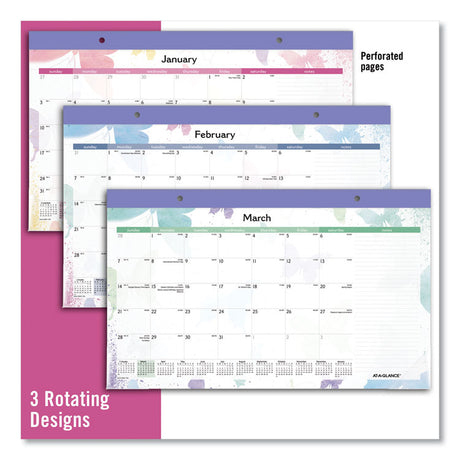 Watercolors Monthly Desk Pad Calendar, Butterfly Artwork, 17.75 x 11, White Sheets, Purple Binding, 12-Month (Jan-Dec): 2025