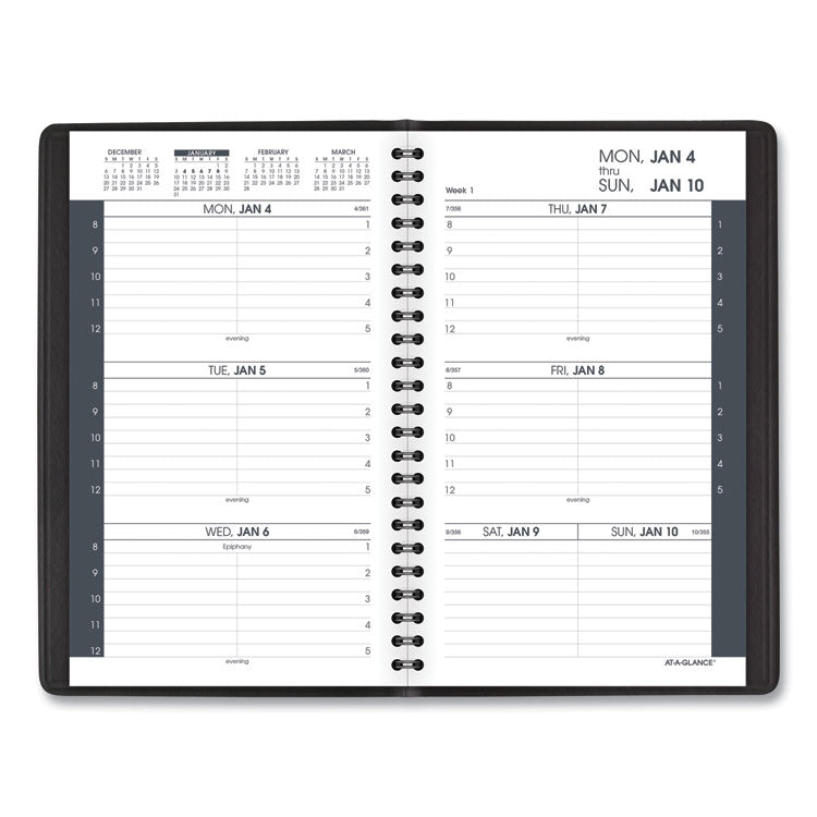 Weekly Block Format Appointment Book Ruled for Hourly Appointments, 8 x 5, Black Cover, 12-Month (Jan to Dec): 2025