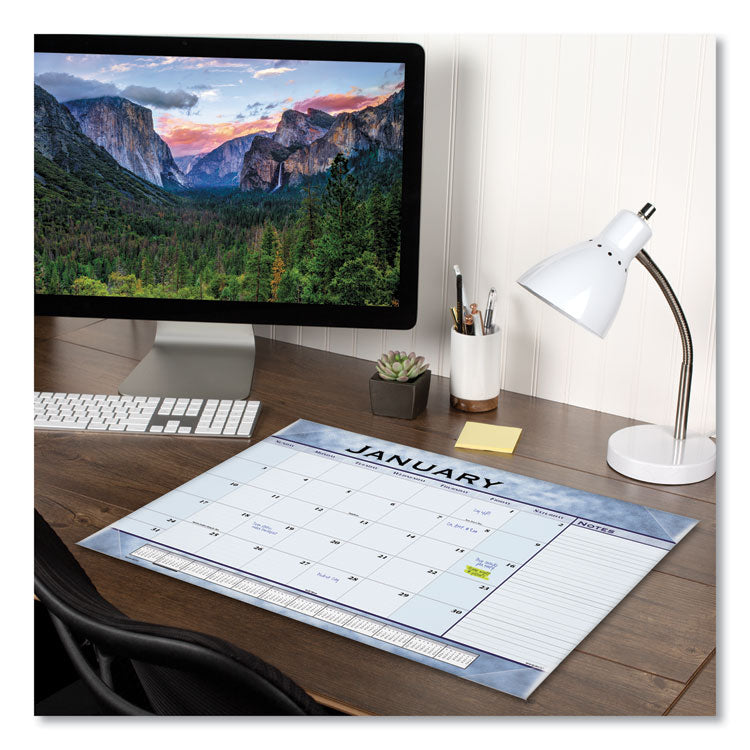 Slate Blue Desk Pad, 22 x 17, Blue Sheets, Clear Corners, 12-Month (Jan to Dec): 2024
