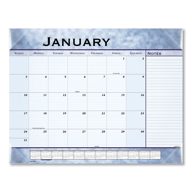 Slate Blue Desk Pad, 22 x 17, Blue Sheets, Clear Corners, 12-Month (Jan to Dec): 2024