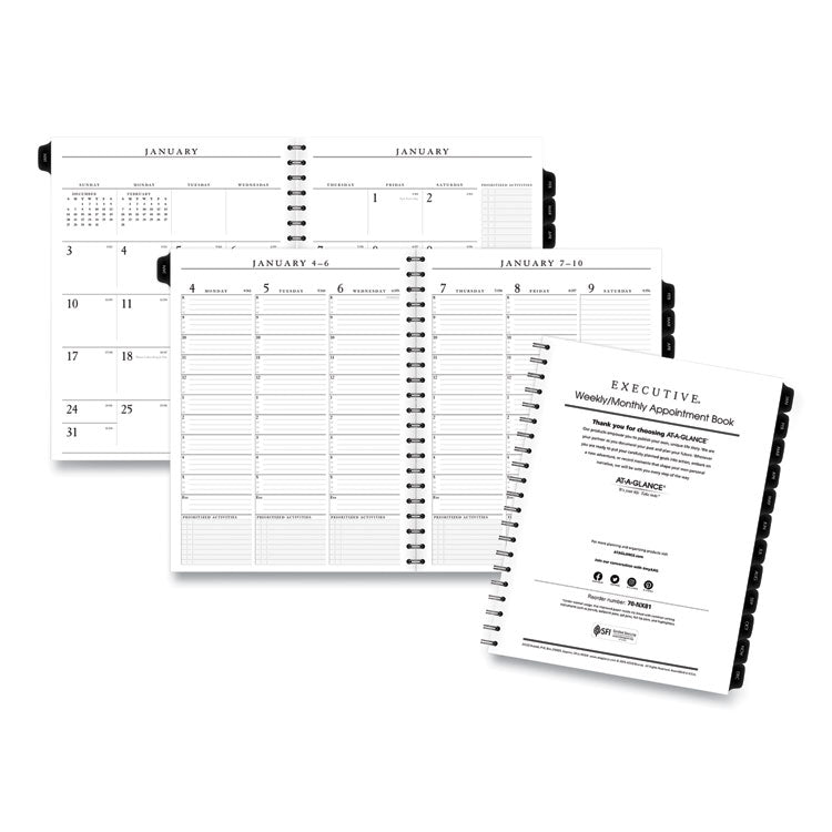 Executive Weekly/Monthly Planner Refill with 15-Minute Appointments, 11 x 8.25, White Sheets, 12-Month (Jan to Dec): 2025