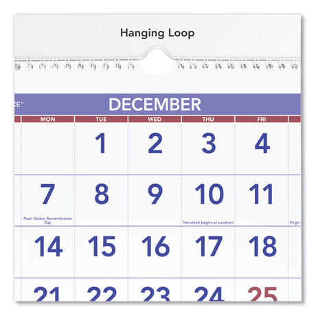 Deluxe Three-Month Reference Wall Calendar, Vertical Orientation, 12 x 27, White Sheets, 14-Month: Dec 2024 to Jan 2026