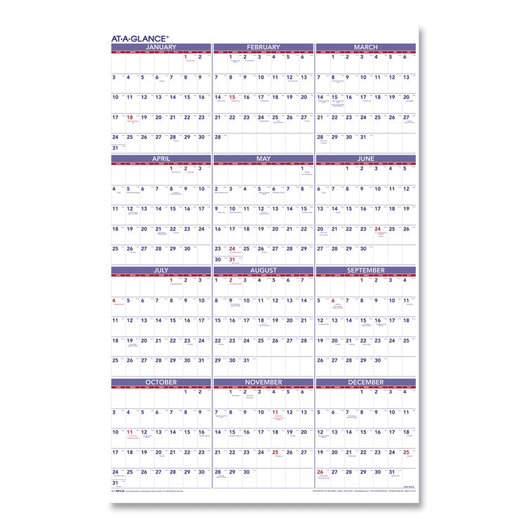 Yearly Wall Calendar, 24 x 36, White Sheets, 12-Month (Jan to Dec): 2025