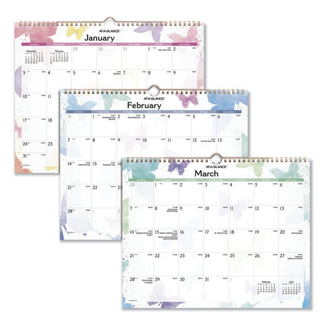 Watercolors Recycled Monthly Wall Calendar, Butterflies Artwork, 15 x 12, White/Multicolor Sheets, 12-Month (Jan-Dec): 2025