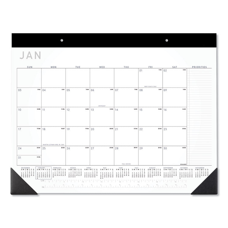 Contemporary Monthly Desk Pad, 22 x 17, White Sheets, Black Binding/Corners,12-Month (Jan to Dec): 2025