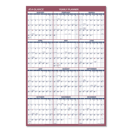 Vertical/Horizontal Wall Calendar, 24 x 36, White/Blue/Red Sheets, 12-Month (Jan to Dec): 2025