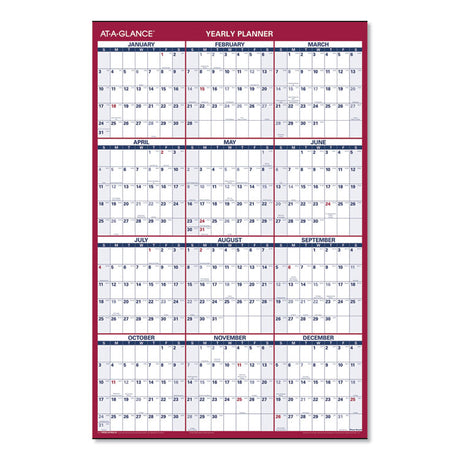 Erasable Vertical/Horizontal Wall Planner, 24 x 36, White/Blue/Red Sheets, 12-Month (Jan to Dec): 2025