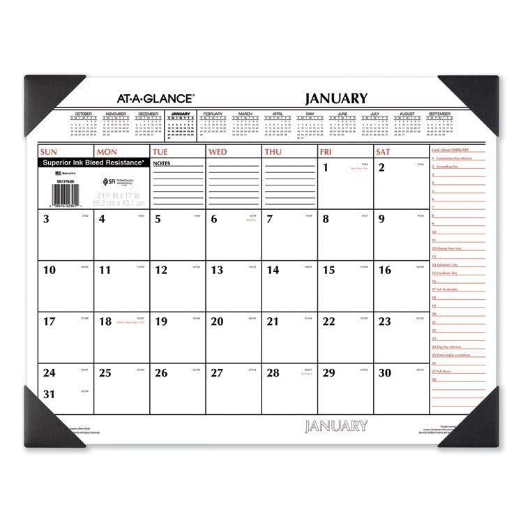 Two-Color Monthly Desk Pad Calendar, 22 x 17, White Sheets, Black Corners, 12-Month (Jan to Dec): 2025