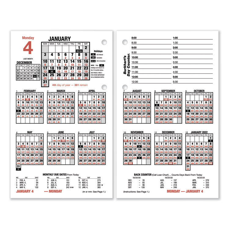 Burkhart's Day Counter Desk Calendar Refill, 4.5 x 7.38, White Sheets, 12-Month (Jan to Dec): 2025