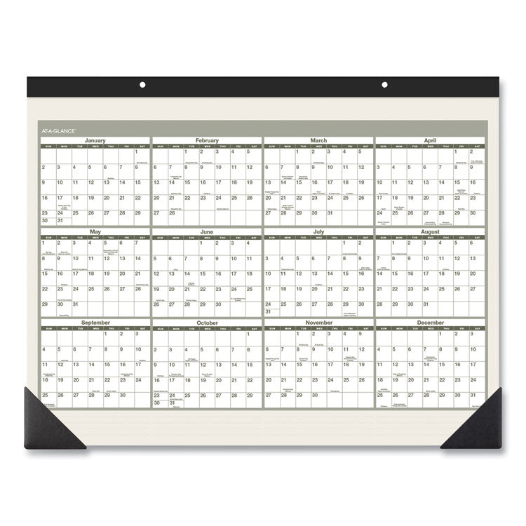 Recycled Monthly Desk Pad, 22 x 17, Sand/Green Sheets, Black Binding, Black Corners, 12-Month (Jan to Dec): 2025