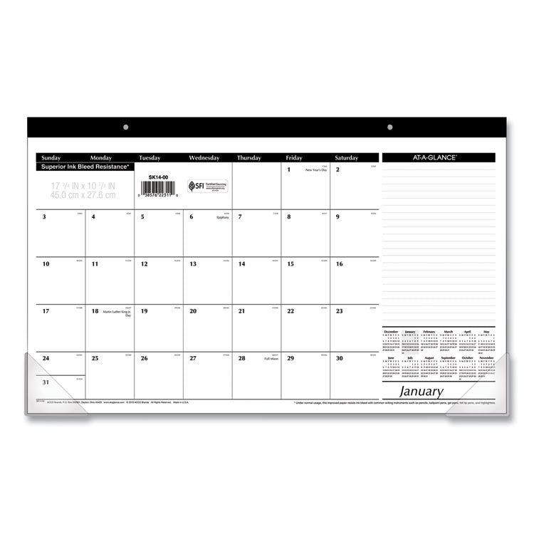 Compact Desk Pad, 18 x 11, White Sheets, Black Binding, Clear Corners, 12-Month (Jan to Dec): 2025