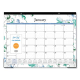 Lindley Desk Pad, Floral Artwork, 22 x 17, White/Blue/Green Sheets, Black Binding, Clear Corners, 12-Month (Jan to Dec): 2025