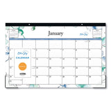 Lindley Desk Pad, Floral Artwork, 17 x 11, White/Blue/Green Sheets, Black Binding, Clear Corners, 12-Month (Jan to Dec): 2025