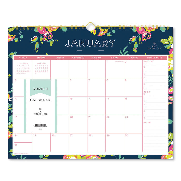 Day Designer Peyton Wall Calendar, Floral Artwork, 15 x 12, White/Navy Sheets, 12-Month (Jan to Dec): 2025