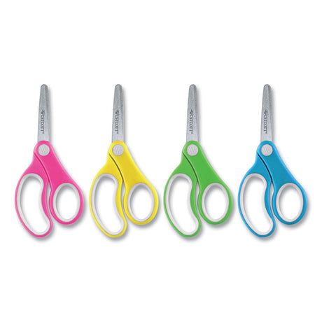 Soft Handle Kids Scissors, Rounded Tip, 5  Long, 1.75  Cut Length, Straight Assorted Color Handles, 12/Pack