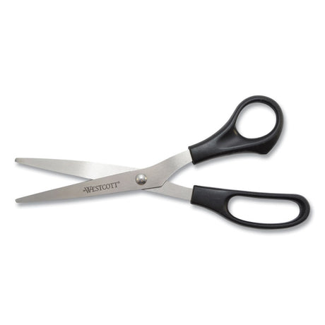 All Purpose Stainless Steel Scissors, 8" Long, 3.5" Cut Length, Black Straight Handle