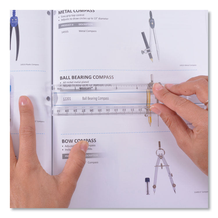 12" Magnifying Ruler, Standard/Metric, Plastic, Clear