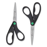 KleenEarth Scissors, 8" Long, 3.25" Cut Length, Black Straight Handles, 2/Pack