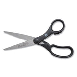 KleenEarth Basic Plastic Handle Scissors, Pointed Tip, 7" Long, 2.8" Cut Length, Black Straight Handle