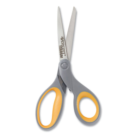 Titanium Bonded Scissors, 8" Long, 3.5" Cut Length, Gray/Yellow Straight Handle