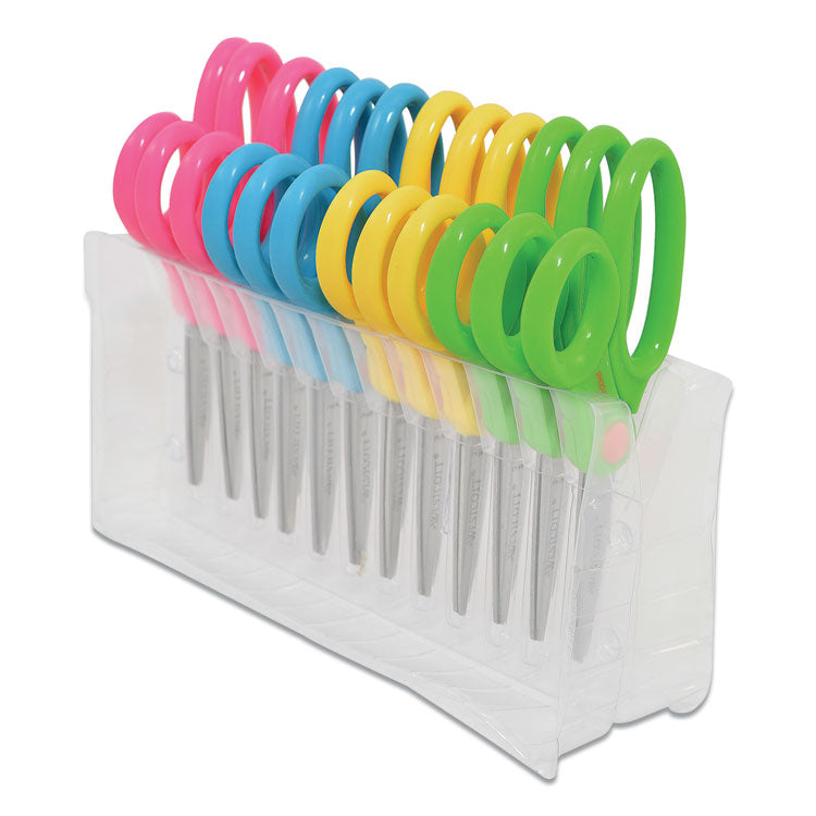 Kids' Scissors with Antimicrobial Protection, Rounded Tip, 5" Long, 2" Cut Length, Assorted Straight Handles, 12/Pack