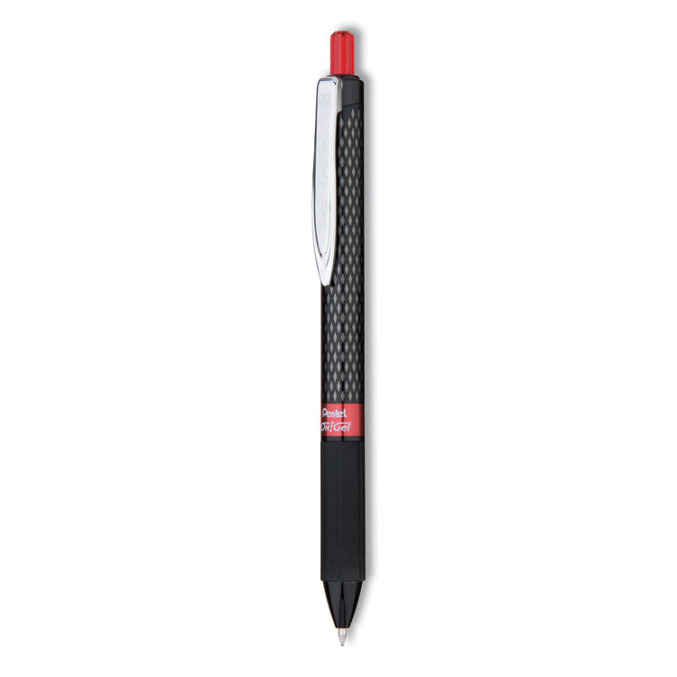 Oh! Gel Pen, Retractable, Medium 0.7 mm, Red Ink, Black Barrel, Dozen