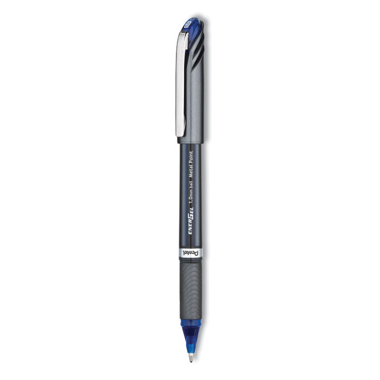 EnerGel NV Gel Pen, Stick, Bold 1 mm, Blue Ink, Gray/Blue Barrel, Dozen