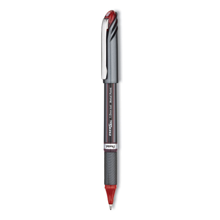 EnerGel NV Gel Pen, Stick, Bold 1 mm, Red Ink, Gray/Red Barrel, Dozen