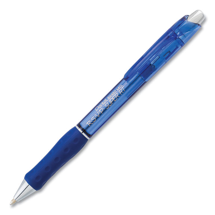 R.S.V.P. Super RT Ballpoint Pen, Retractable, Medium 1 mm, Blue Ink, Translucent Blue/Blue Barrel, Dozen