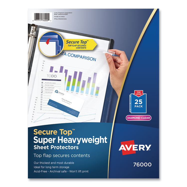 Secure Top Sheet Protectors, Super Heavy Gauge, Letter, Diamond Clear ...