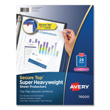Secure Top Sheet Protectors, Super Heavy Gauge, Letter, Diamond Clear, 25/Pack