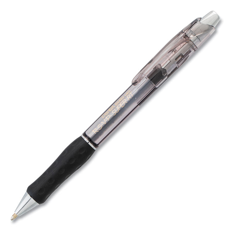 R.S.V.P. Super RT Ballpoint Pen, Retractable, Medium 1 mm, Black Ink, Clear/Black Barrel, Dozen