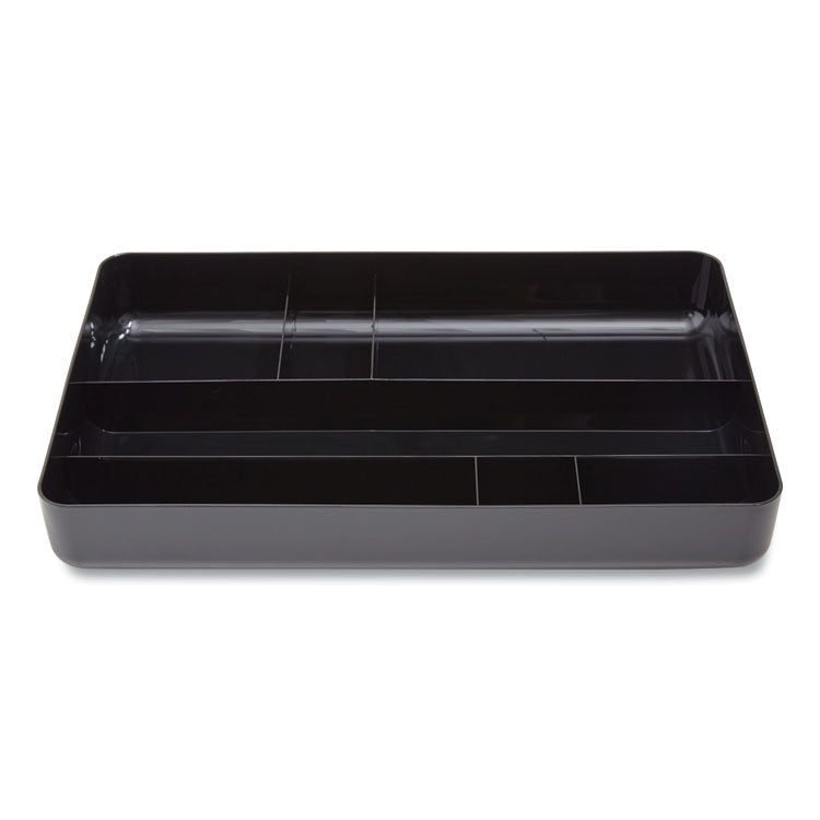 Deep Plastic Drawer Organizer, Seven Compartment, 9.13 x 14.13 x 2.04, Black