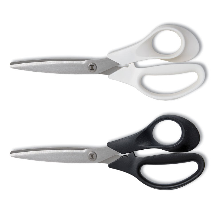 Stainless Steel Scissors, 8" Long, 3.58" Cut Length, Assorted Straight Handles, 2/Pack