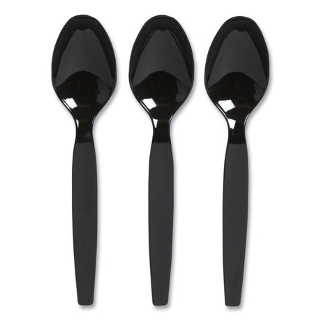 Heavyweight Plastic Cutlery, Teaspoon, Black, 100/Pack