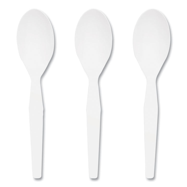 Mediumweight Plastic Cutlery, Teaspoon, White, 1,000/Pack